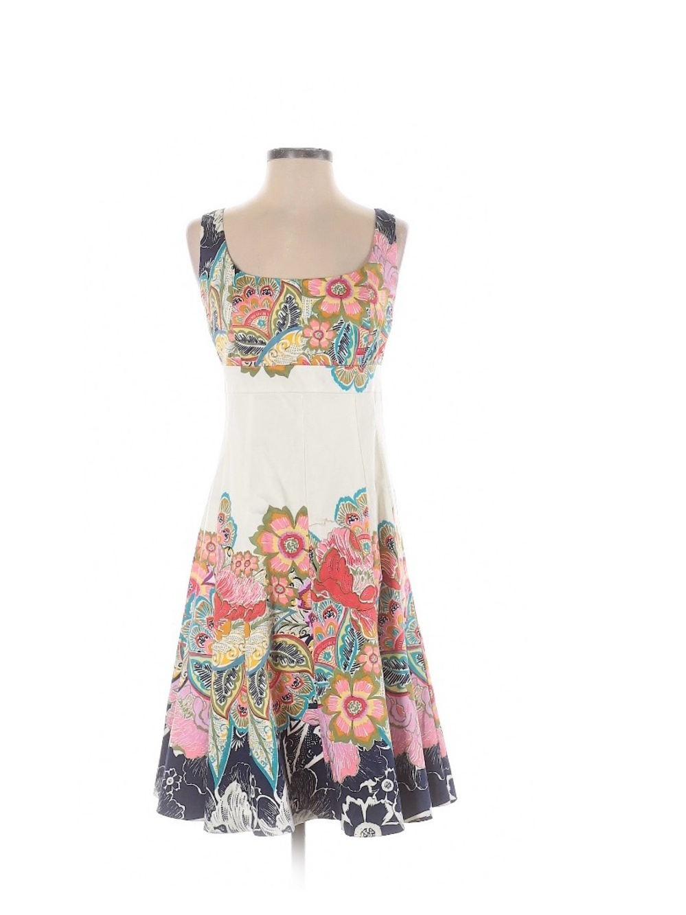 Nine West Cream Midi Cotton Dress with Multicolor Floral Border
